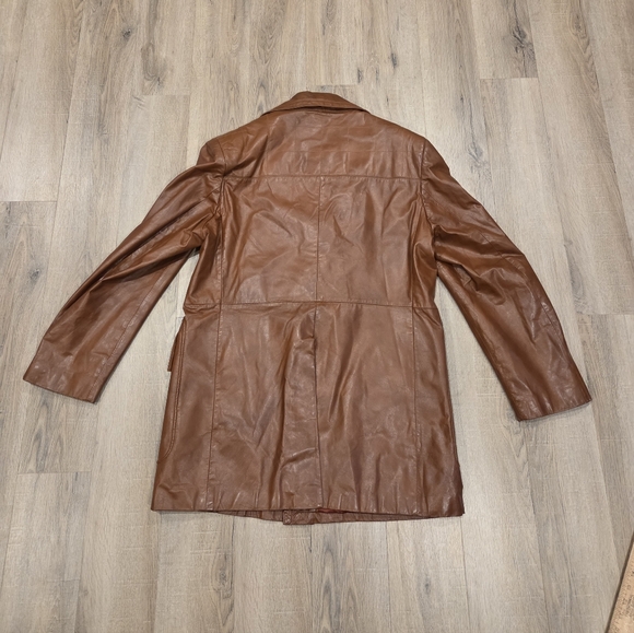 Men's Cortefiel Vintage Brown Leather Coat - Picture 2 of 10